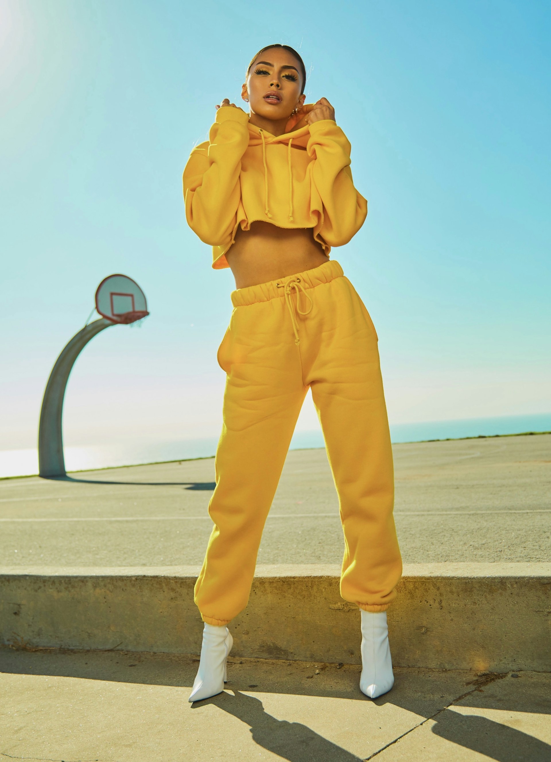 Yellow Cropped Hoodie Set